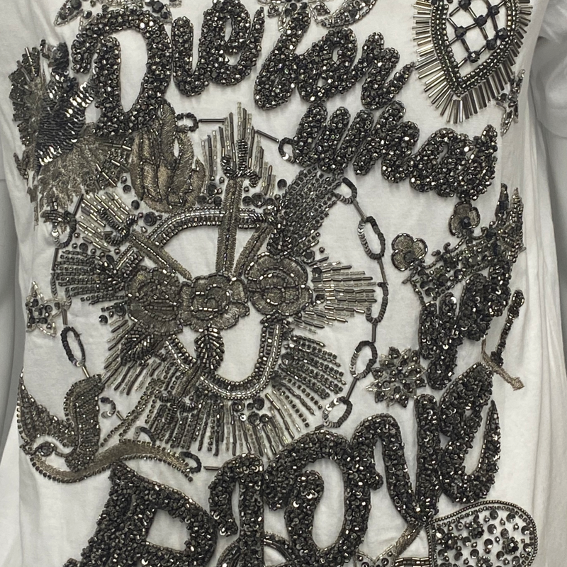 Balmain women's white cotton t-shirt with metallic silver embroidery applique