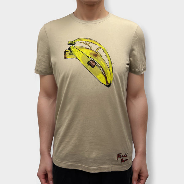 Fendi men's Beige banana graphic cotton T-Shirt