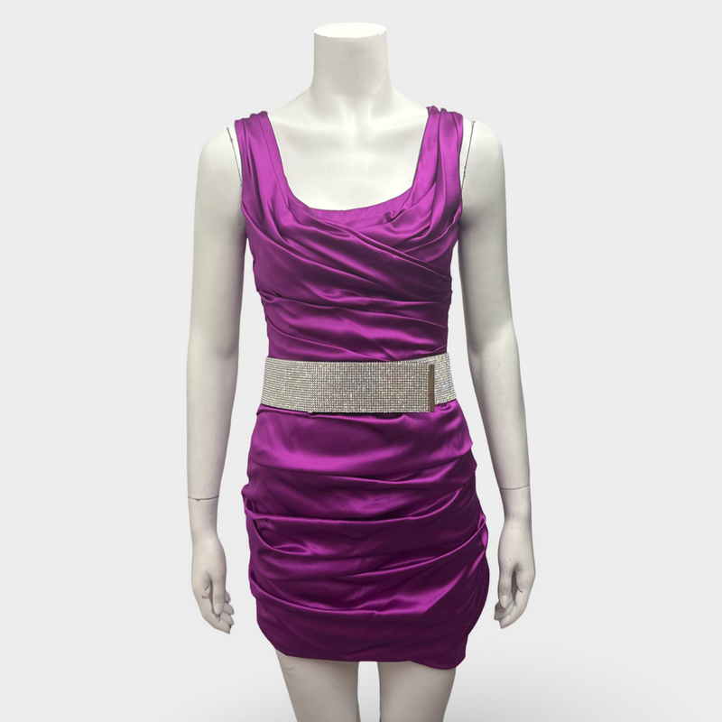 Dolce&Gabbana Fuchsia silk Evening mini Dress with crystal belt