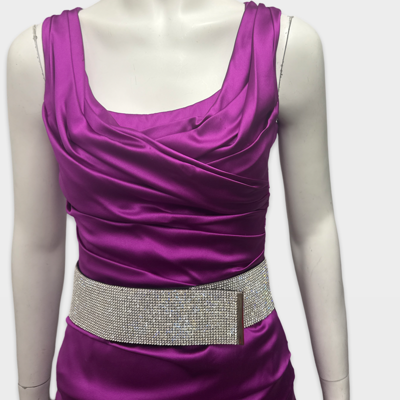 Dolce&Gabbana Fuchsia silk Evening mini Dress with crystal belt