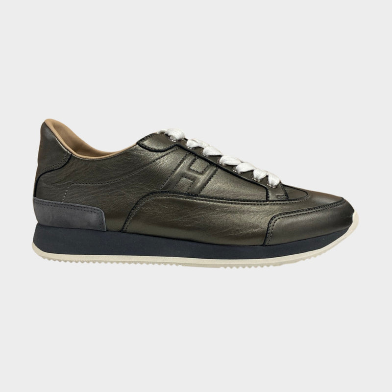 Hermes women's gold leather H logo trainers