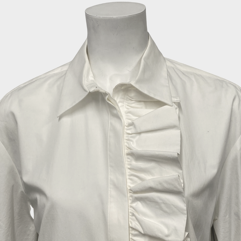 MSGM white cotton ruffle-detail shirt dress