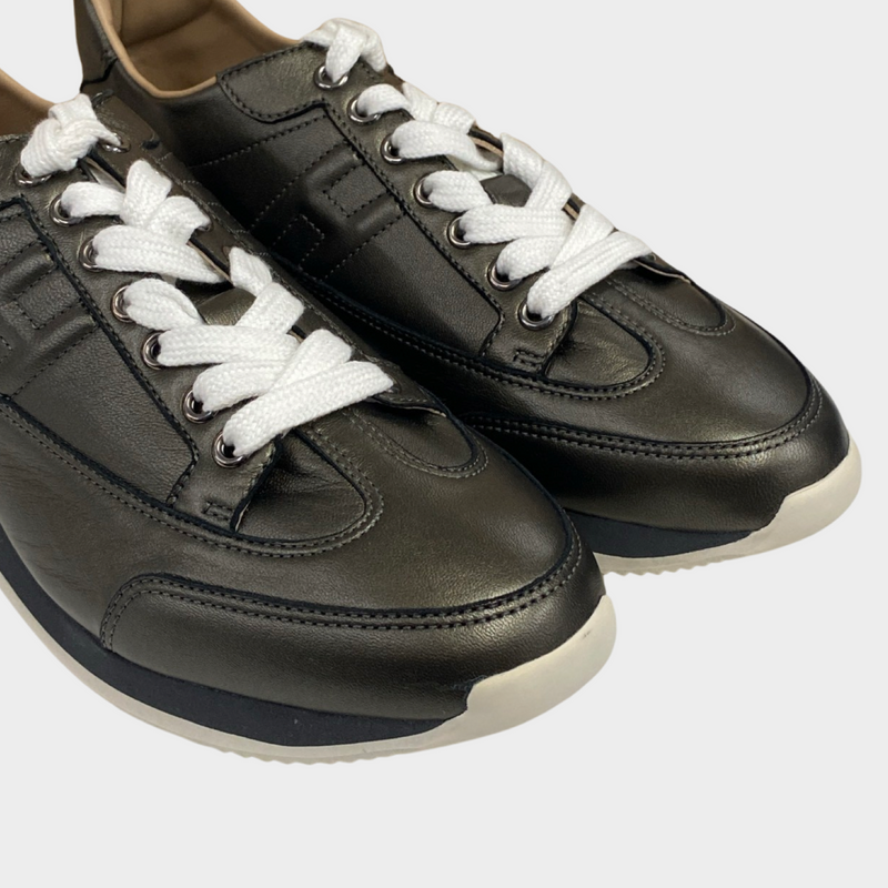 Hermes women's gold leather H logo trainers