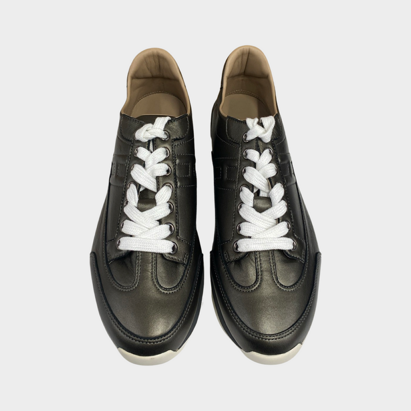 Hermes women's gold leather H logo trainers