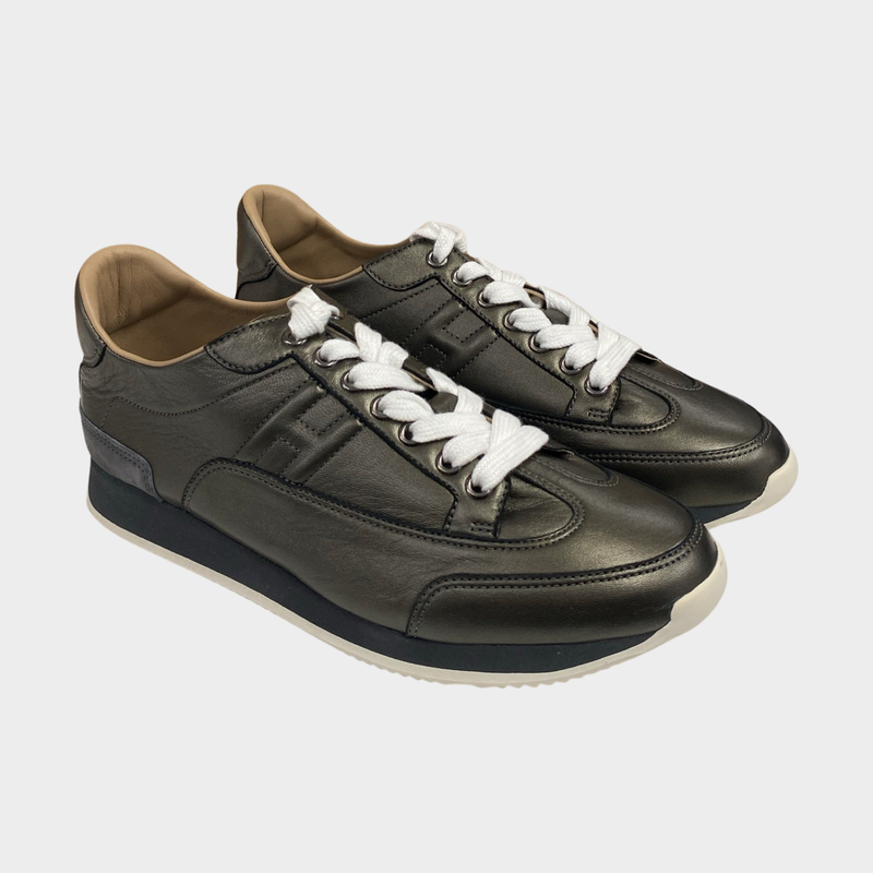 Hermes women's gold leather H logo trainers