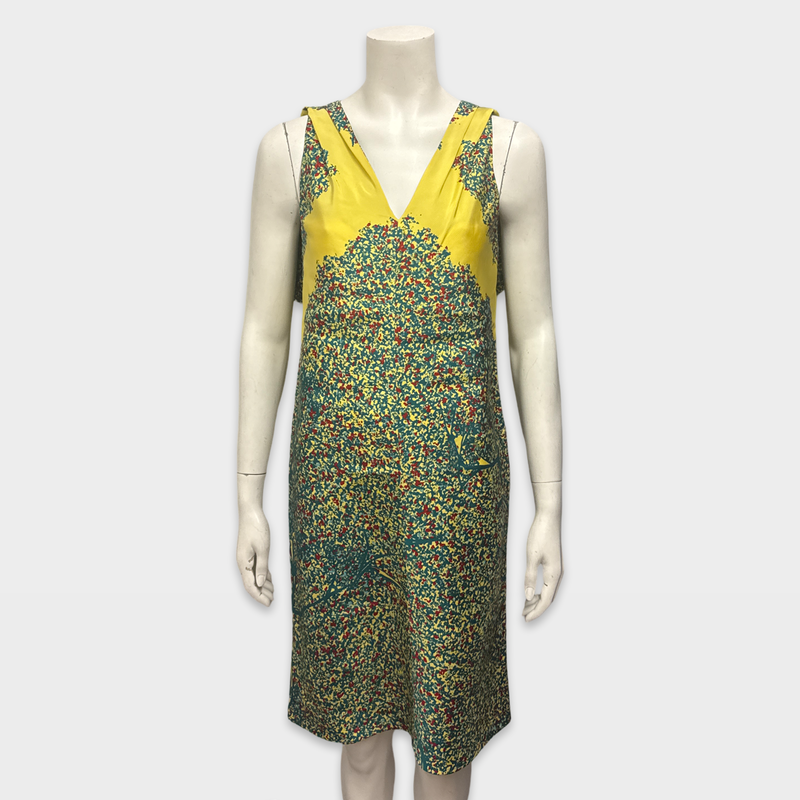 Balenciaga Green, Yellow, and Red print Silk Dress