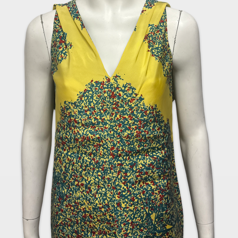 Balenciaga Green, Yellow, and Red print Silk Dress