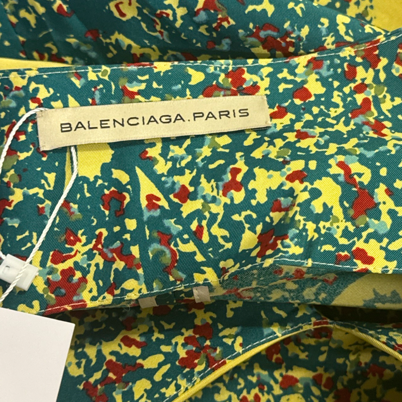 Balenciaga Green, Yellow, and Red print Silk Dress
