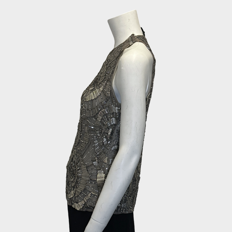 Ralph Lauren women's silver polyamide beaded sleeveless top
