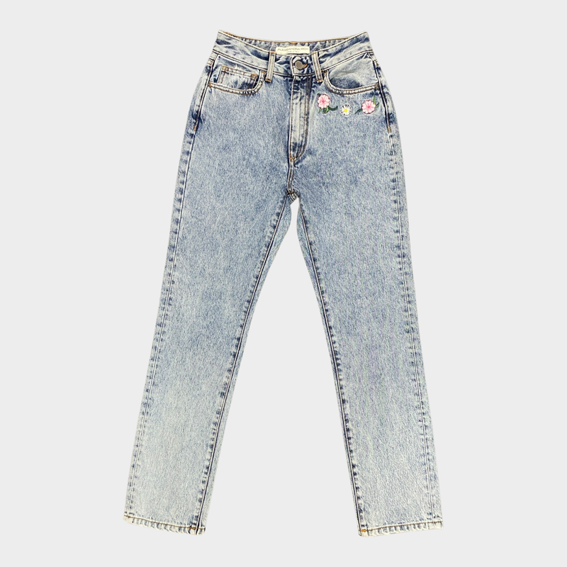 Alessandra Rich women's blue jeans with embroidered flowers