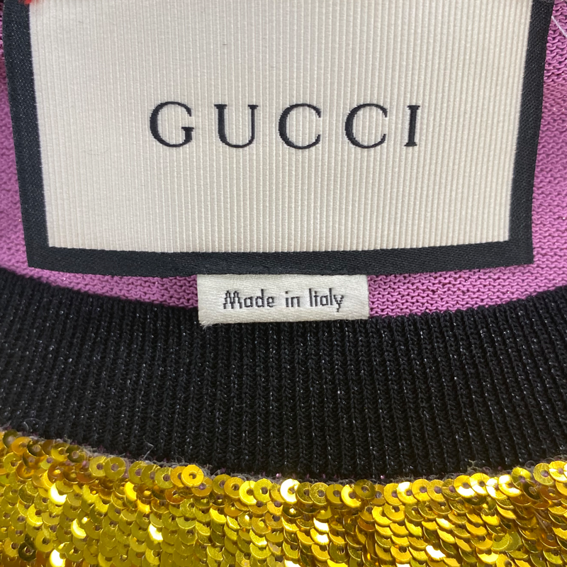 Gucci women's metallic purple lurex jumper with gold tone sequin detail