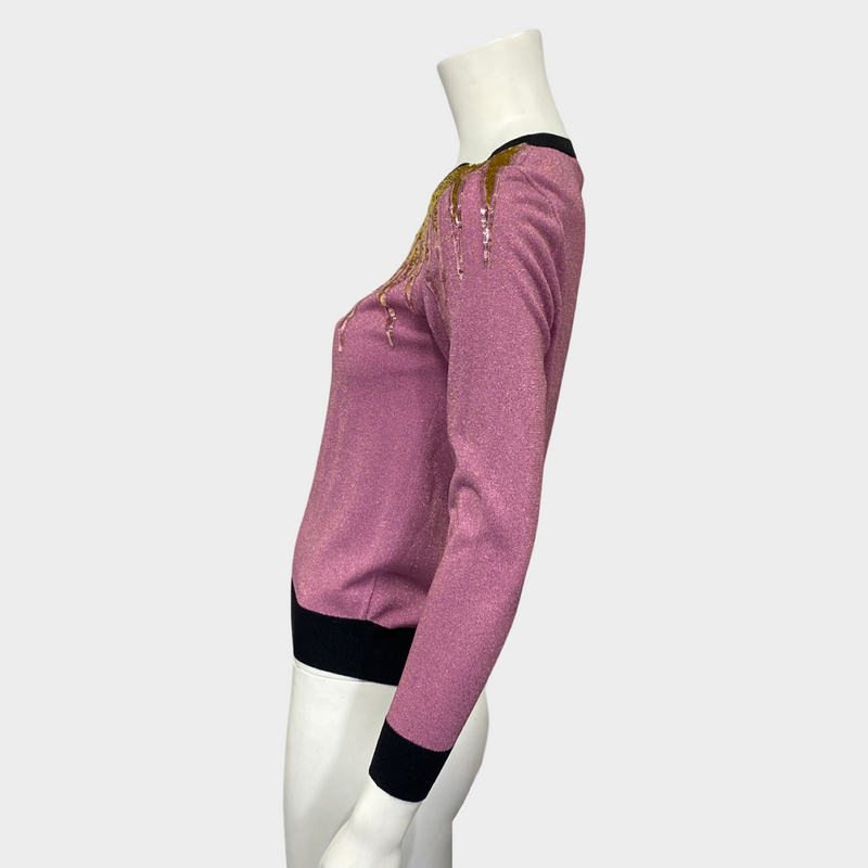 Gucci women's metallic purple lurex jumper with gold tone sequin detail