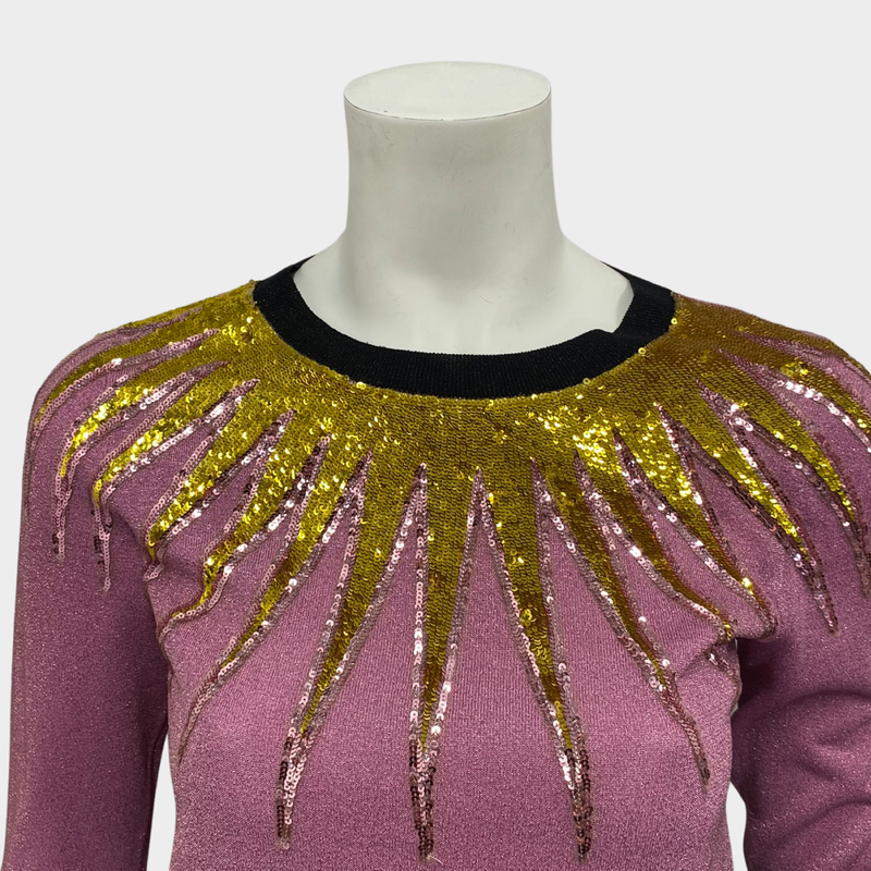 Gucci women's metallic purple lurex jumper with gold tone sequin detail