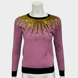 Gucci women's metallic purple lurex jumper with gold tone sequin detail