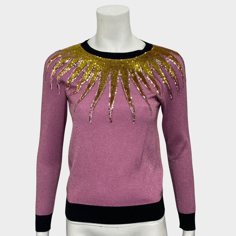 Gucci women's metallic purple lurex jumper with gold tone sequin detail