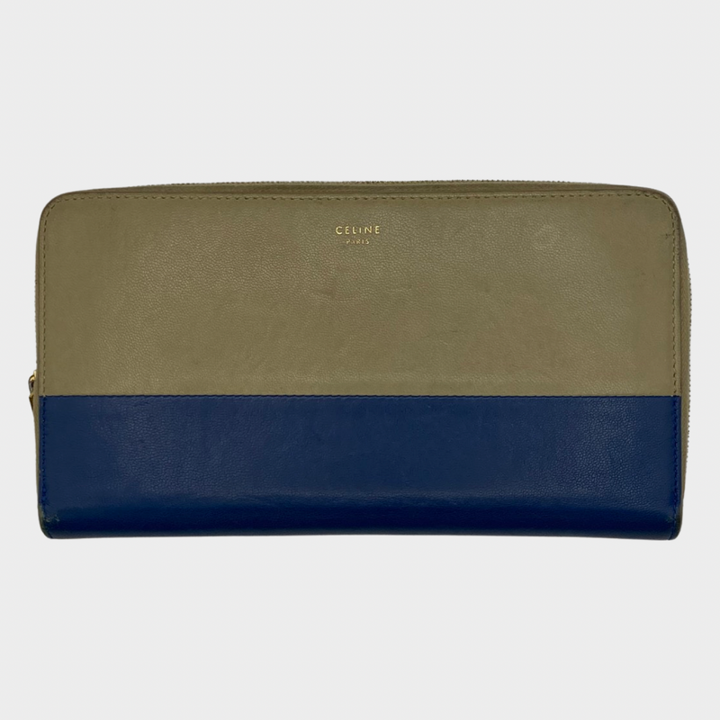 Celine women's two-toned beige and blue leather wallet