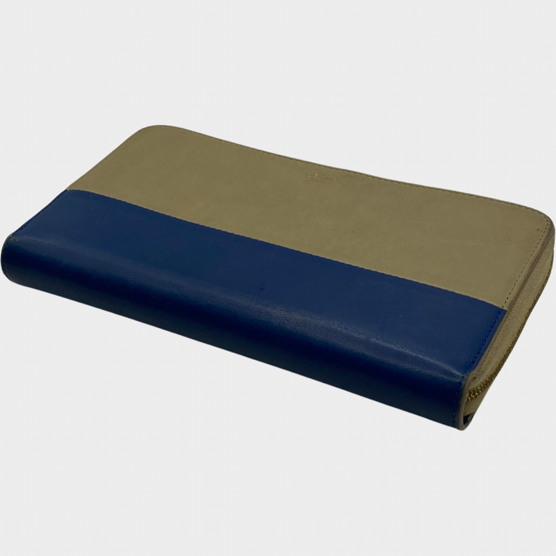 Celine women's two-toned beige and blue leather wallet