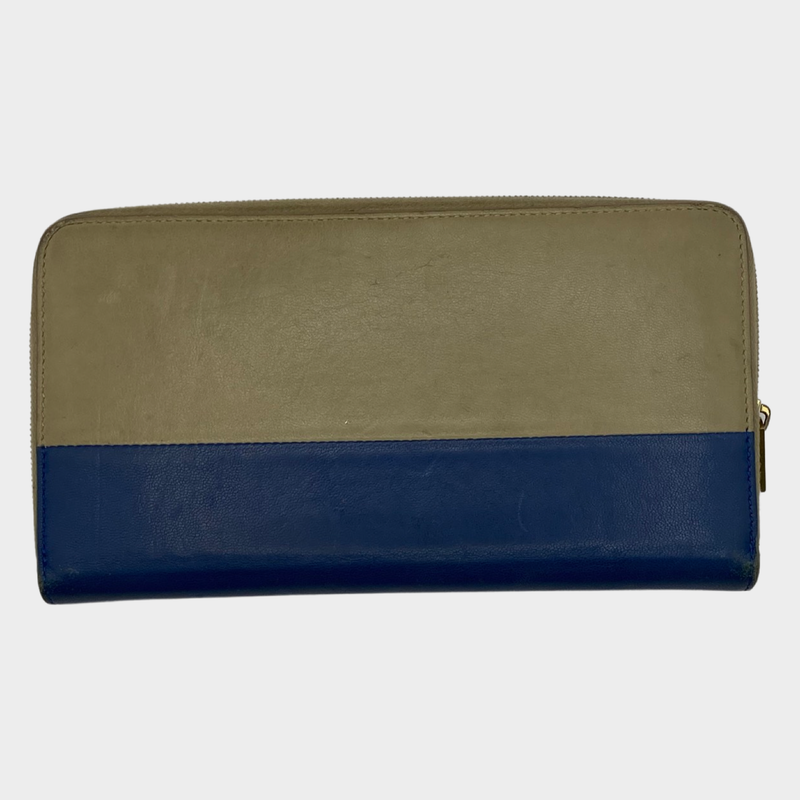 Celine women's two-toned beige and blue leather wallet