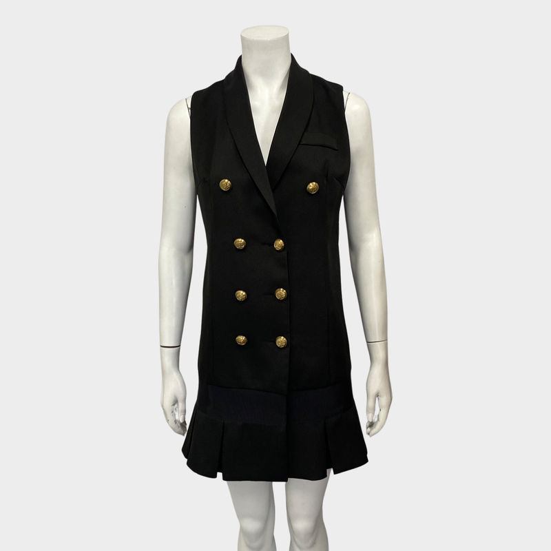 Balmain black viscose vest-style dress with golden buttons