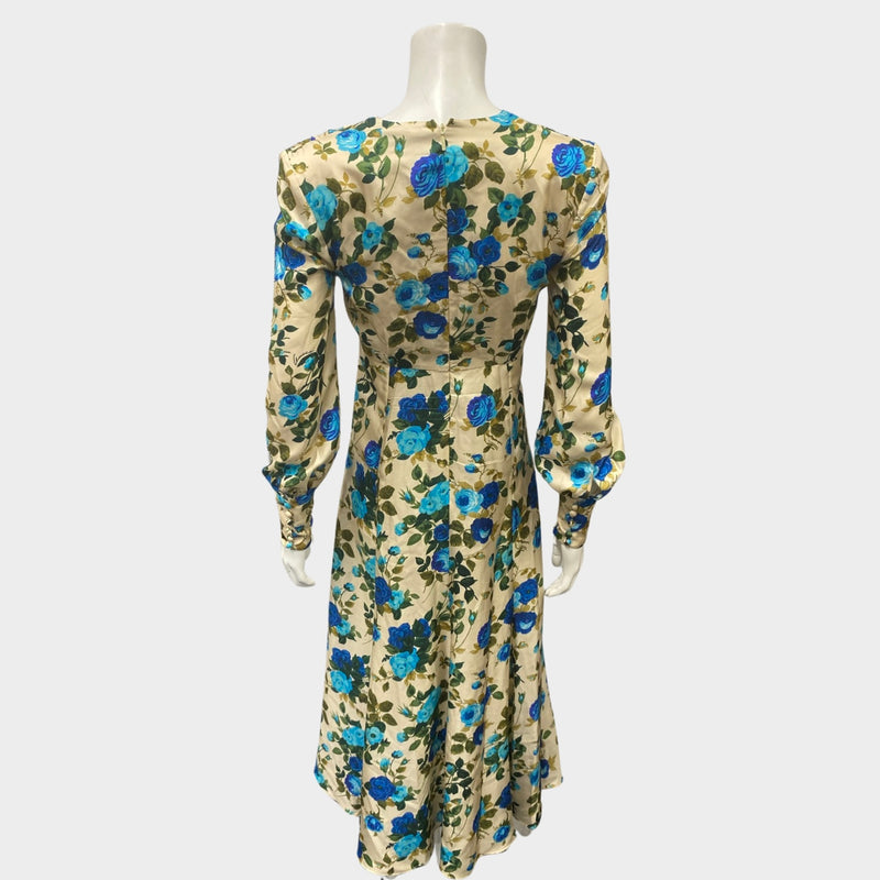 Gucci women's ecru and blue floral print silk maxi dress