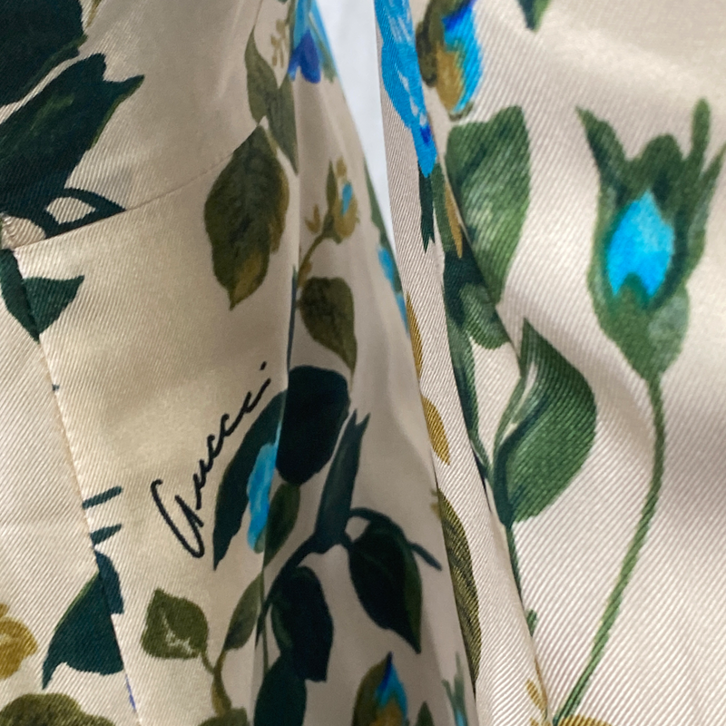 Gucci women's ecru and blue floral print silk maxi dress
