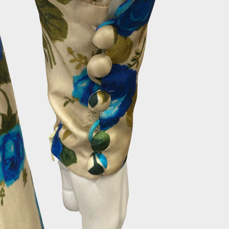 Gucci women's ecru and blue floral print silk maxi dress