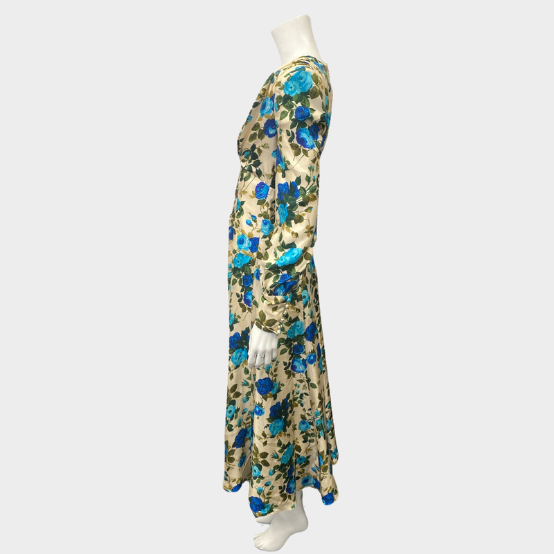 Gucci women's ecru and blue floral print silk maxi dress