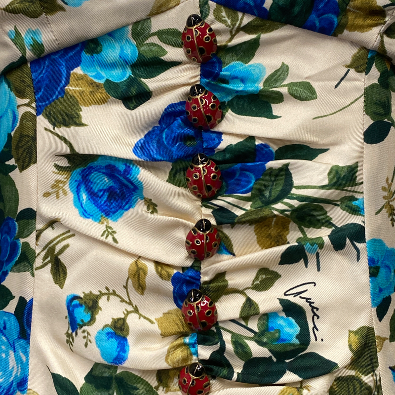 Gucci women's ecru and blue floral print silk maxi dress