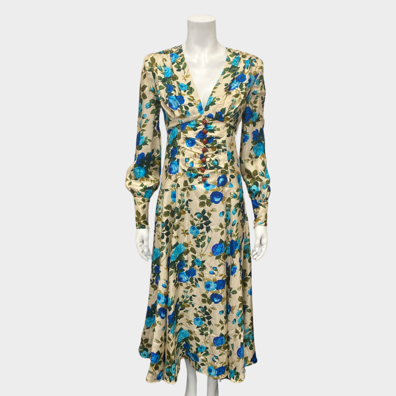 Gucci women's ecru and blue floral print silk maxi dress