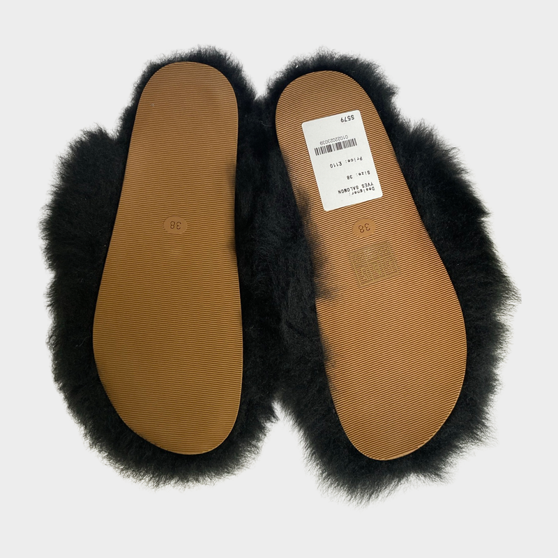 Yves Salomon women's black shearling Toscana slippers