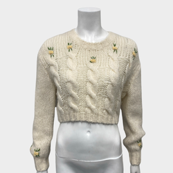 Alessandra Rich women's ecru alpaca cropped jumper