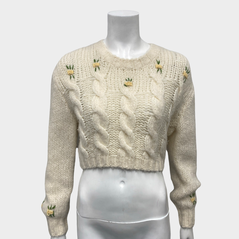 Alessandra Rich women's ecru alpaca cropped jumper