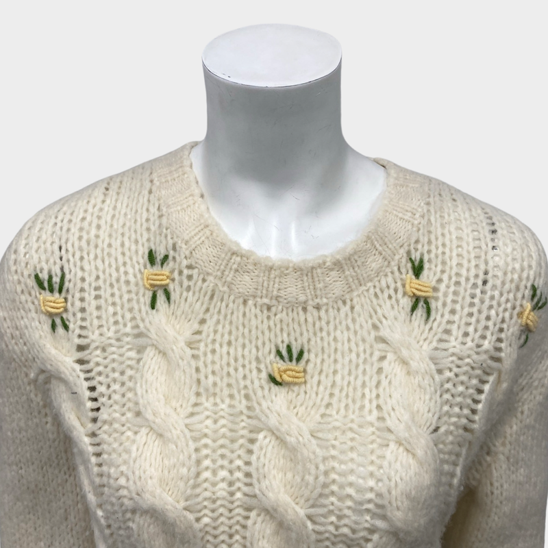 Alessandra Rich women's ecru alpaca cropped jumper