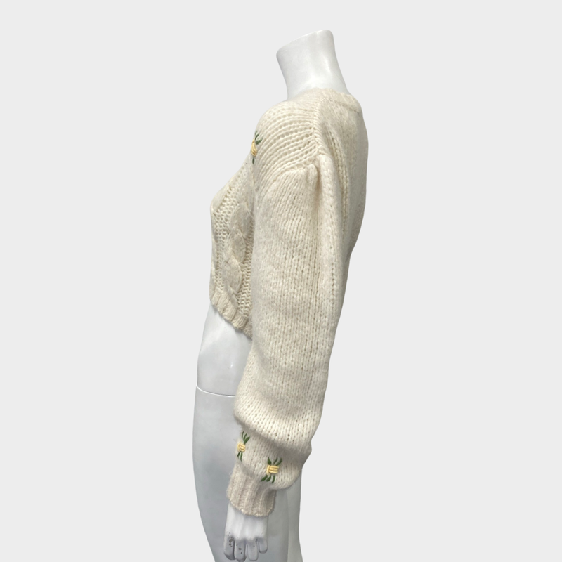 Alessandra Rich women's ecru alpaca cropped jumper