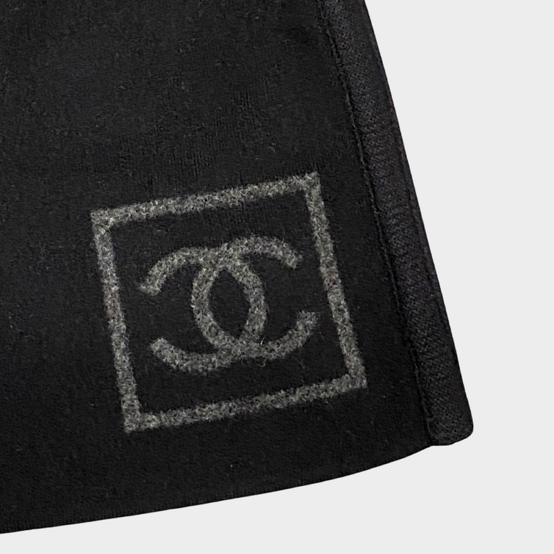 Chanel black wool mini skirt with grey CC logo detail