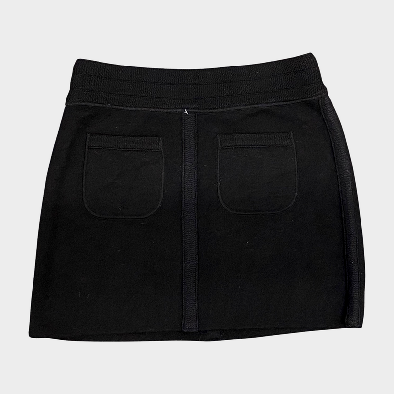 Chanel black wool mini skirt with grey CC logo detail