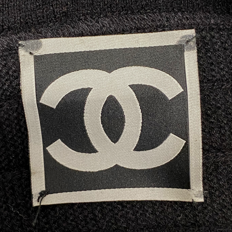 Chanel black wool mini skirt with grey CC logo detail