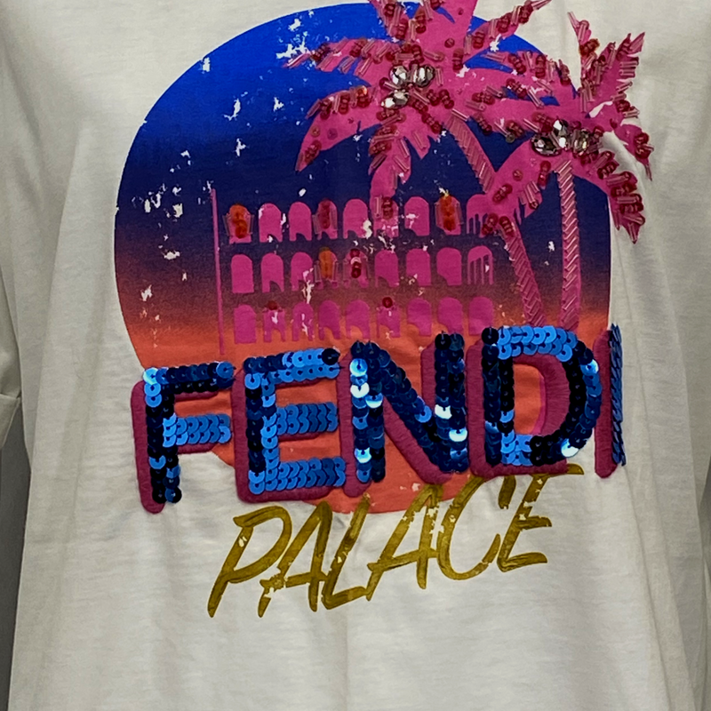 Fendi women's white cotton t-shirt with palm-tree graphic design