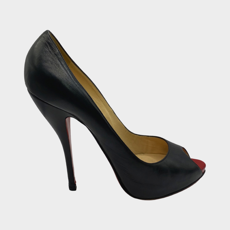 Christian Louboutin black leather open-toe platform heels