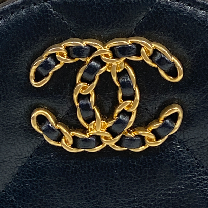 Chanel women's black leather quilted round mini bag
