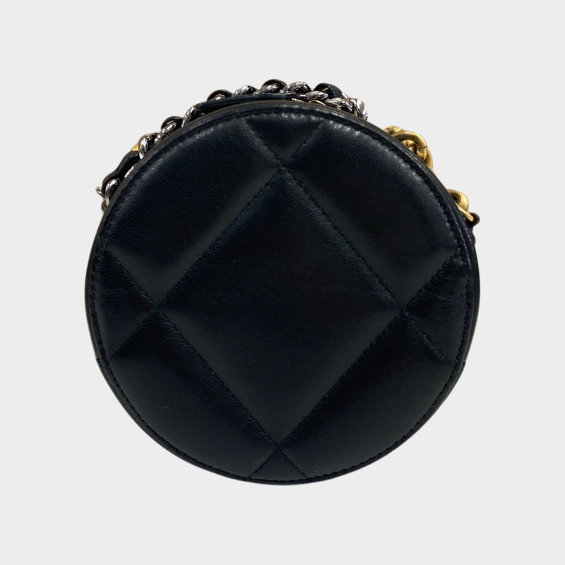 Chanel women's black leather quilted round mini bag