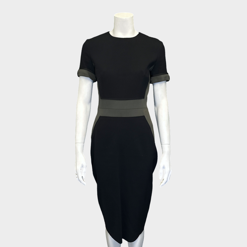 Victoria Beckham black and grey viscose blend mid-length panelled dress