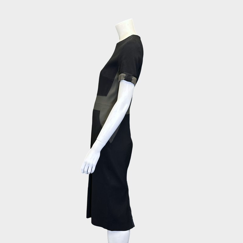 Victoria Beckham black and grey viscose blend mid-length panelled dress