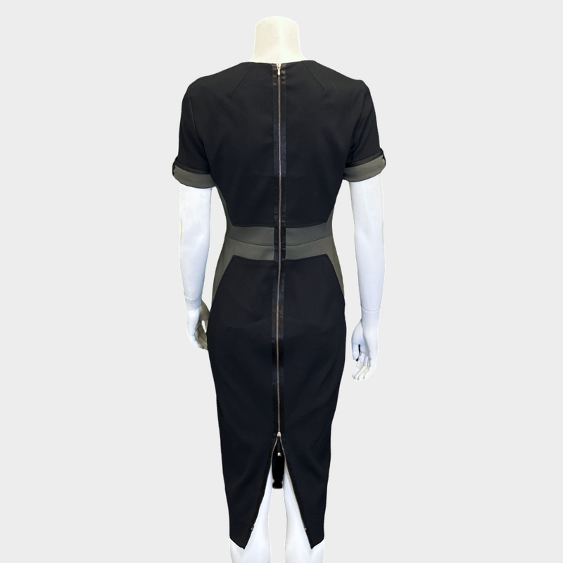 Victoria Beckham black and grey viscose blend mid-length panelled dress