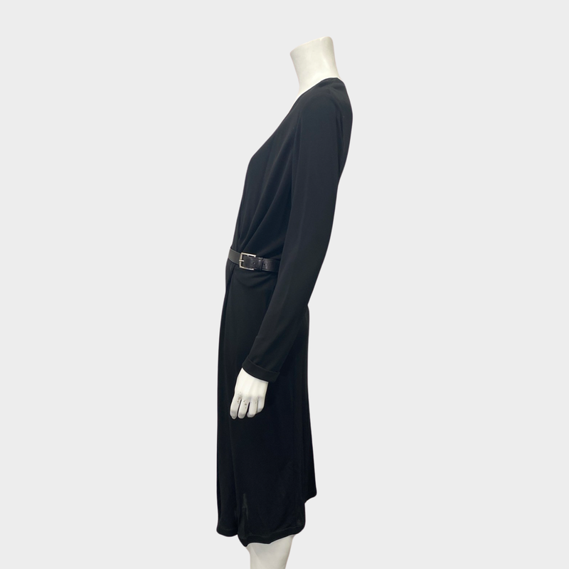 Hermes women's black vintage belted midi dress