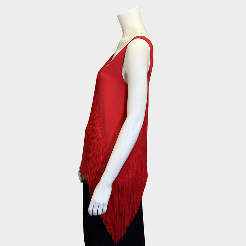 Stella Mccartney women's red viscose sleeveless fringed top