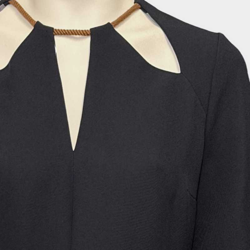 Roksanda women's navy triacetate jumpsuit with a brown string collar detail