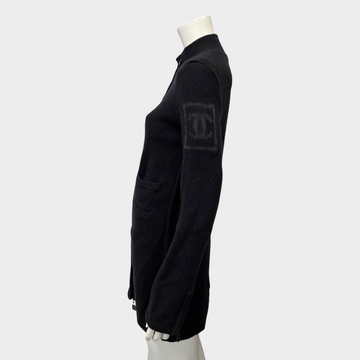 Chanel Women's Black Wool Long Zip-up Cardigan with CC logo – Loop