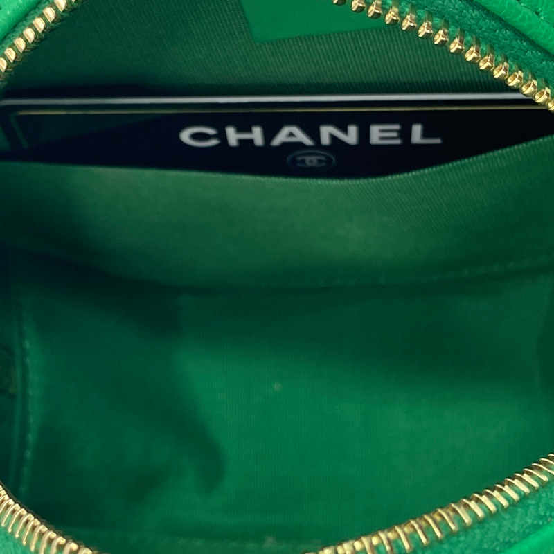 Chanel women's green leather quilted round mini bag