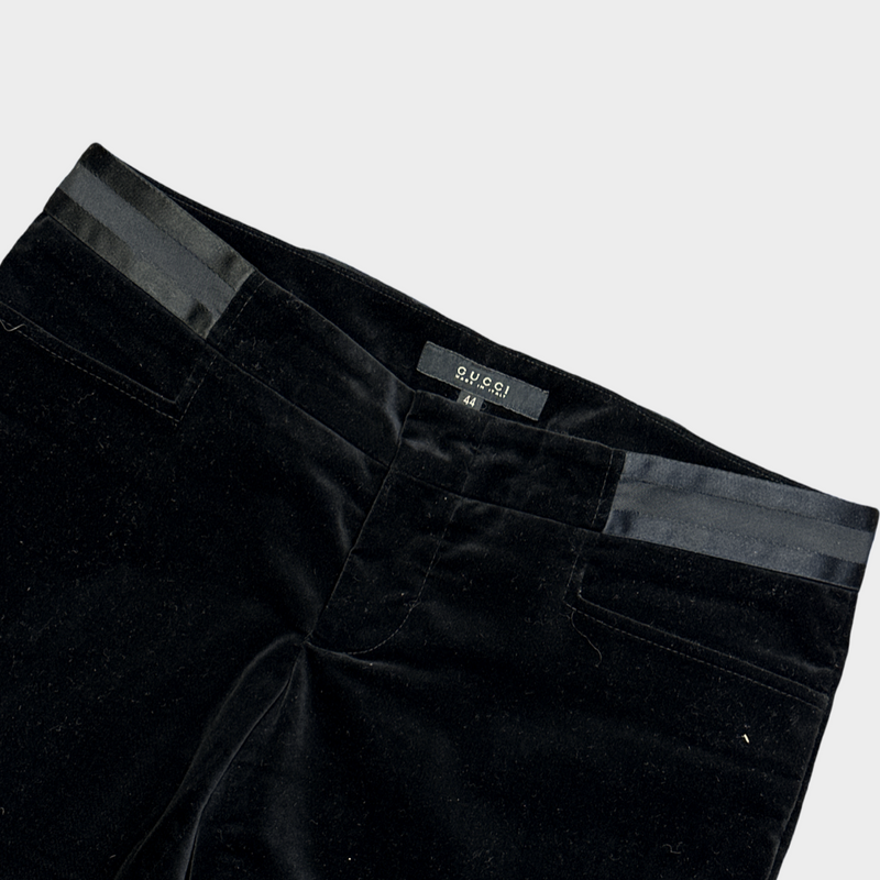 GUCCI women's black velvet low-waisted flared trousers